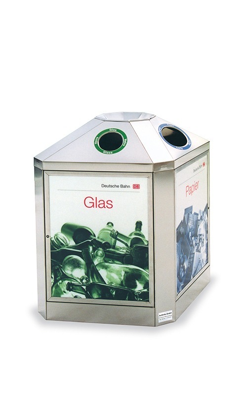 Bild: Original B4 Mülleimer mit Infofläche (Deutsche Bahn)