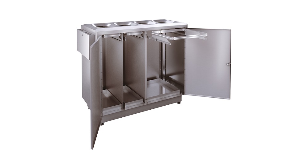 S400-Behälter geöffnet mit Sackhaltern