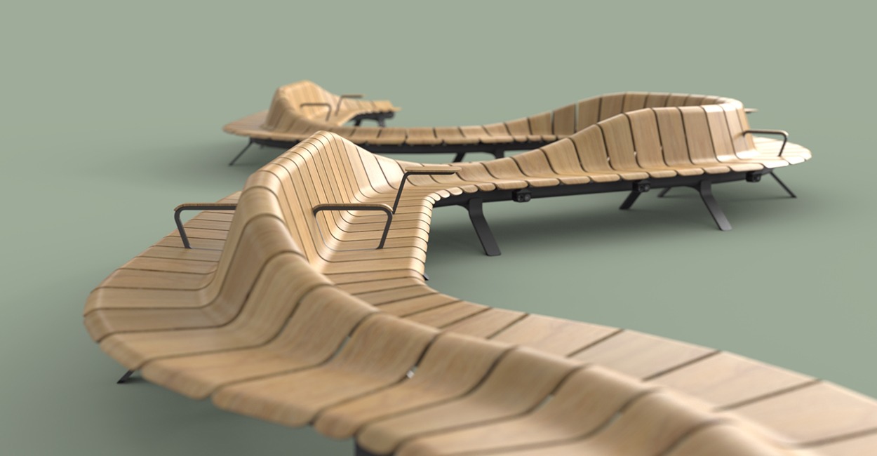 Ascent Sitzbank aus Holz für öffentliche Räume